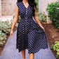 Annie Midi Zipper Dress- Navy Polka Dot