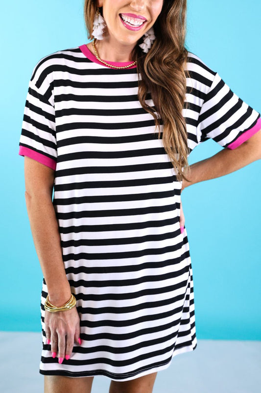 Living In Stripes Dress, Black/Pink