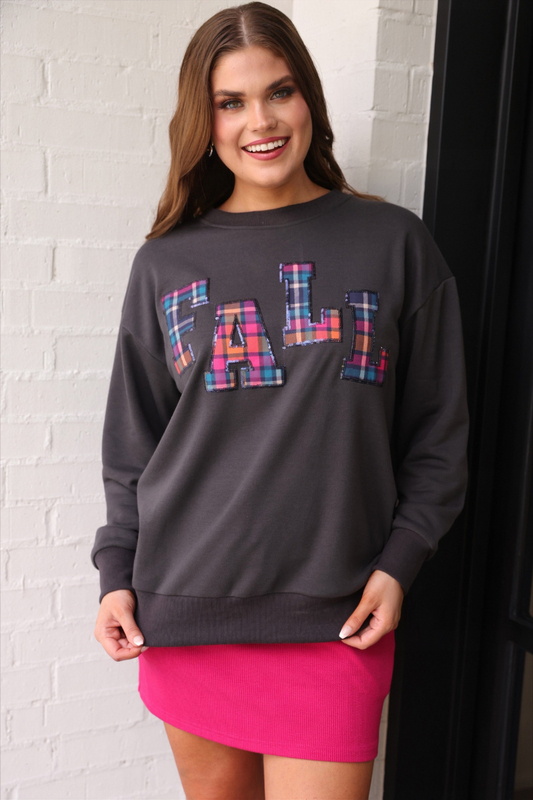 Fall Plaid Patch Pullover
