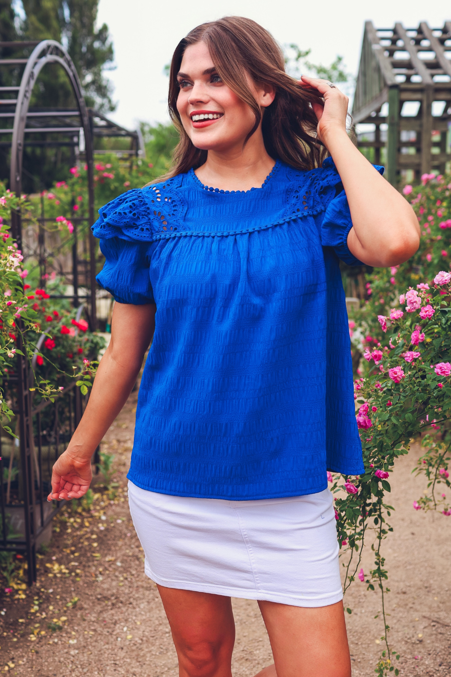 Kimber Eyelet Top, Royal Blue