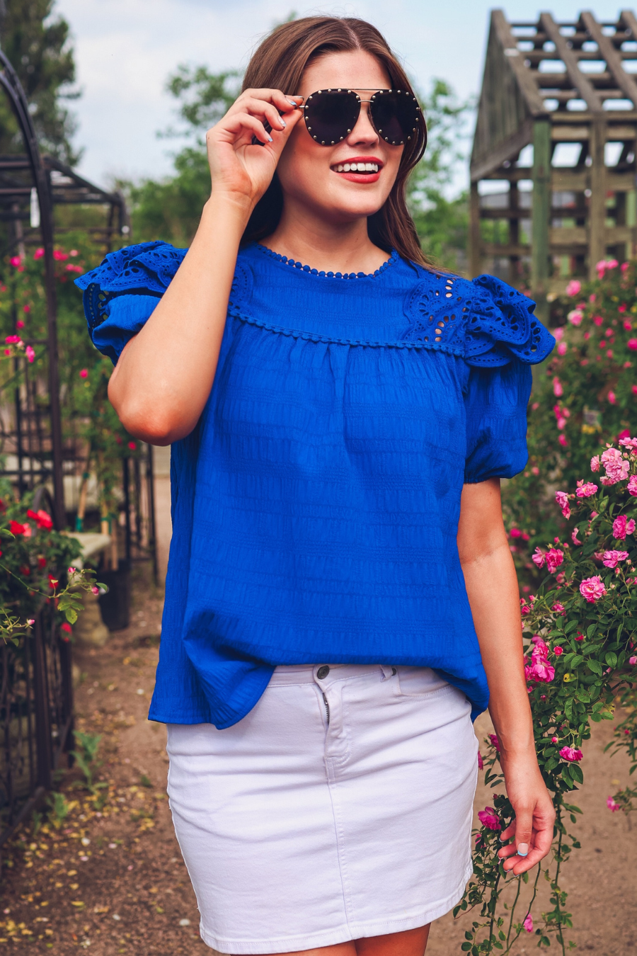 Kimber Eyelet Top, Royal Blue
