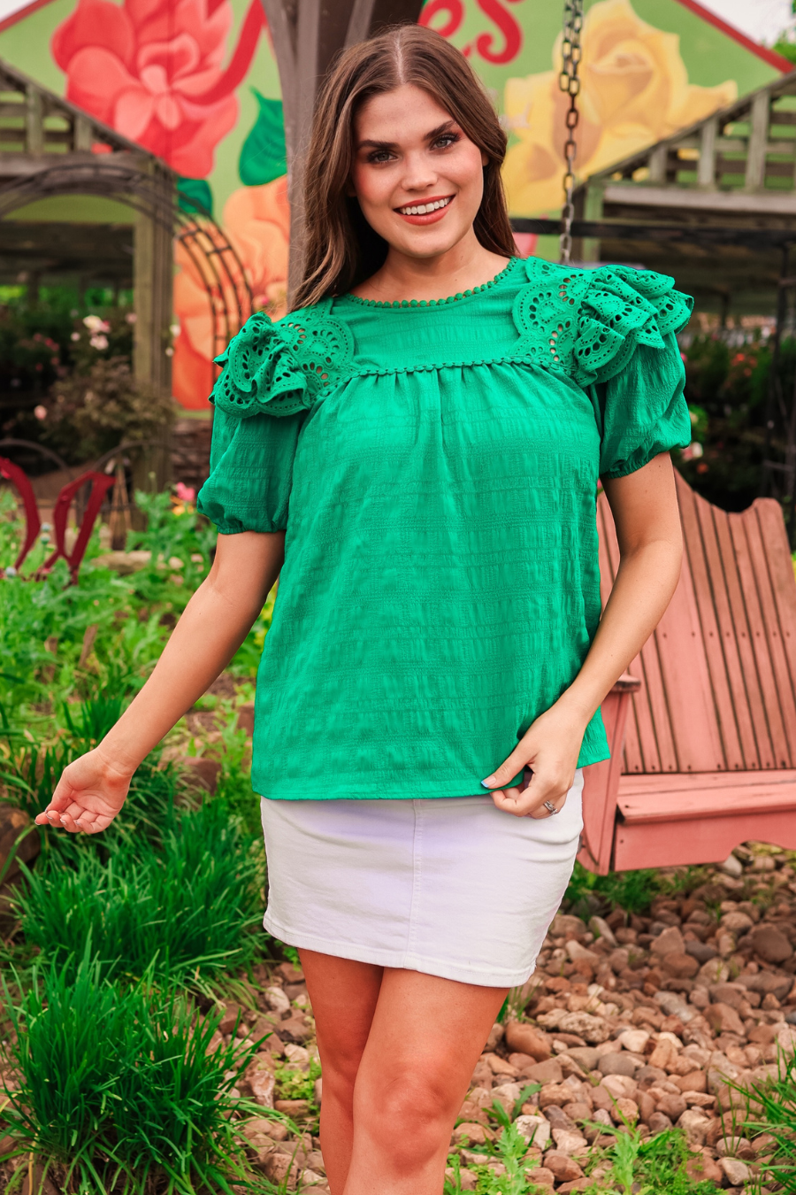 Kimber Eyelet Top, Green