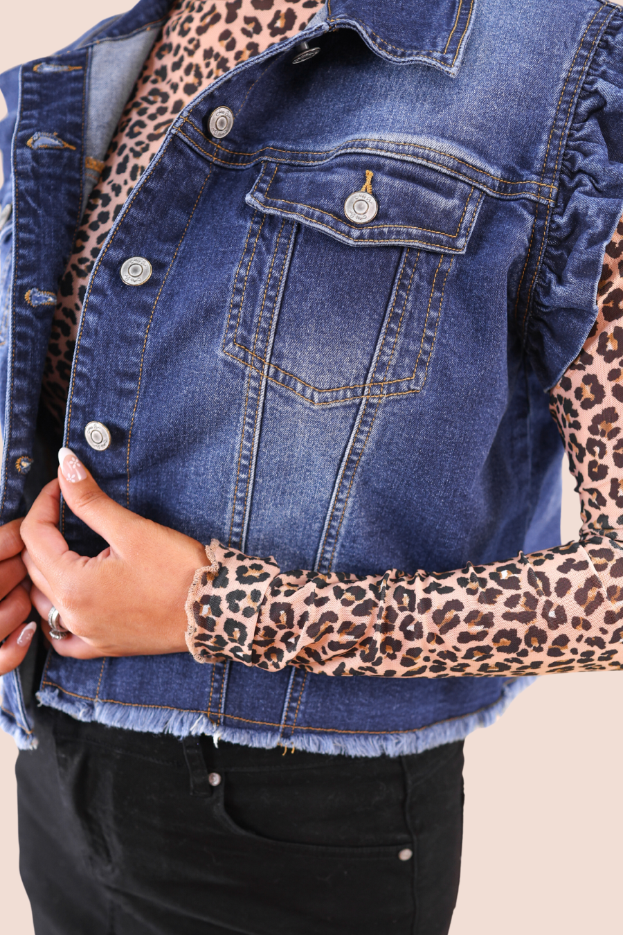 Jordan Ruffle Denim Vest- Dark Denim