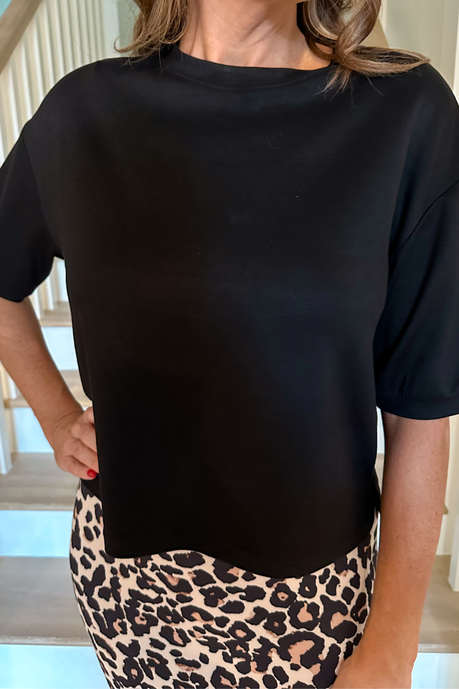 Casual Upgrade Half Sleeve Luxe Top- Black