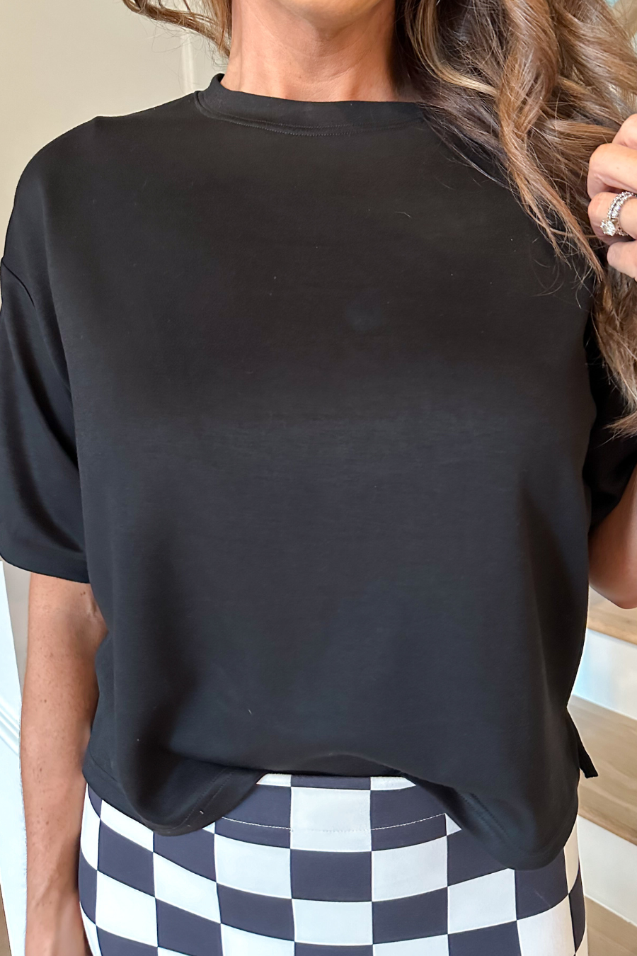 Casual Upgrade Half Sleeve Luxe Top- Black