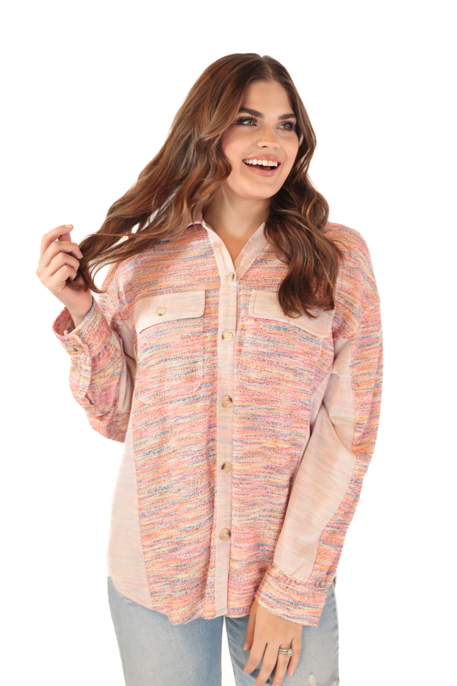 Little Bit Of Color Button Up Top