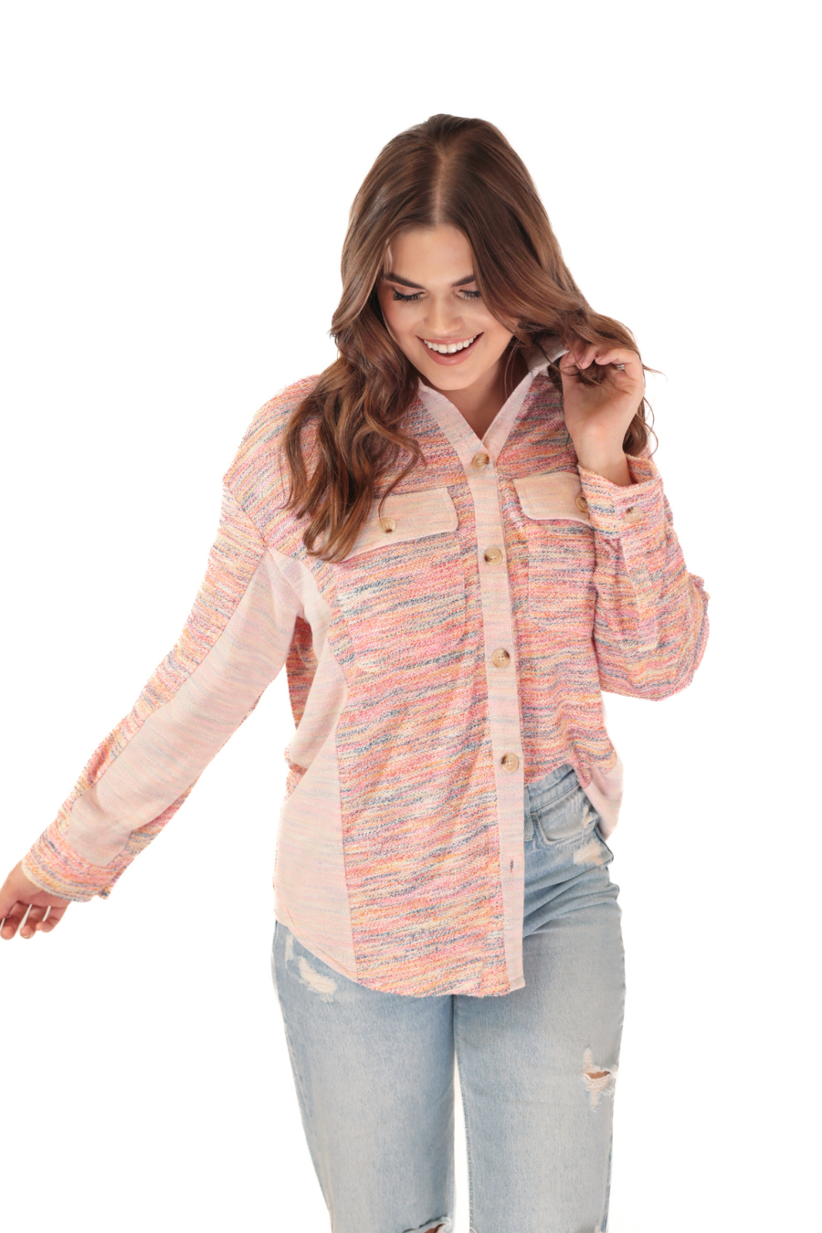 Little Bit Of Color Button Up Top