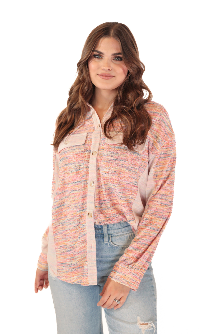 Little Bit Of Color Button Up Top