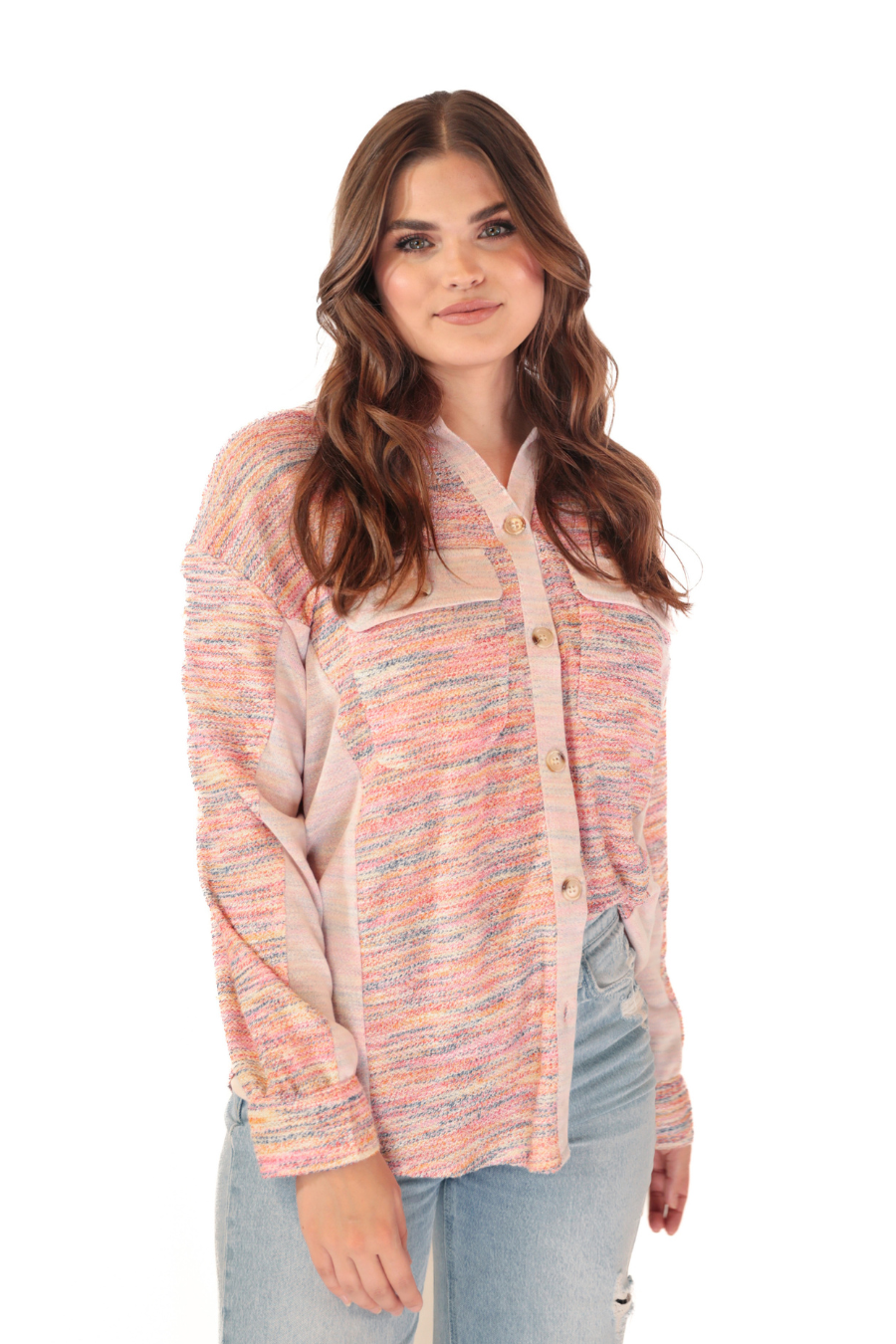 Little Bit Of Color Button Up Top