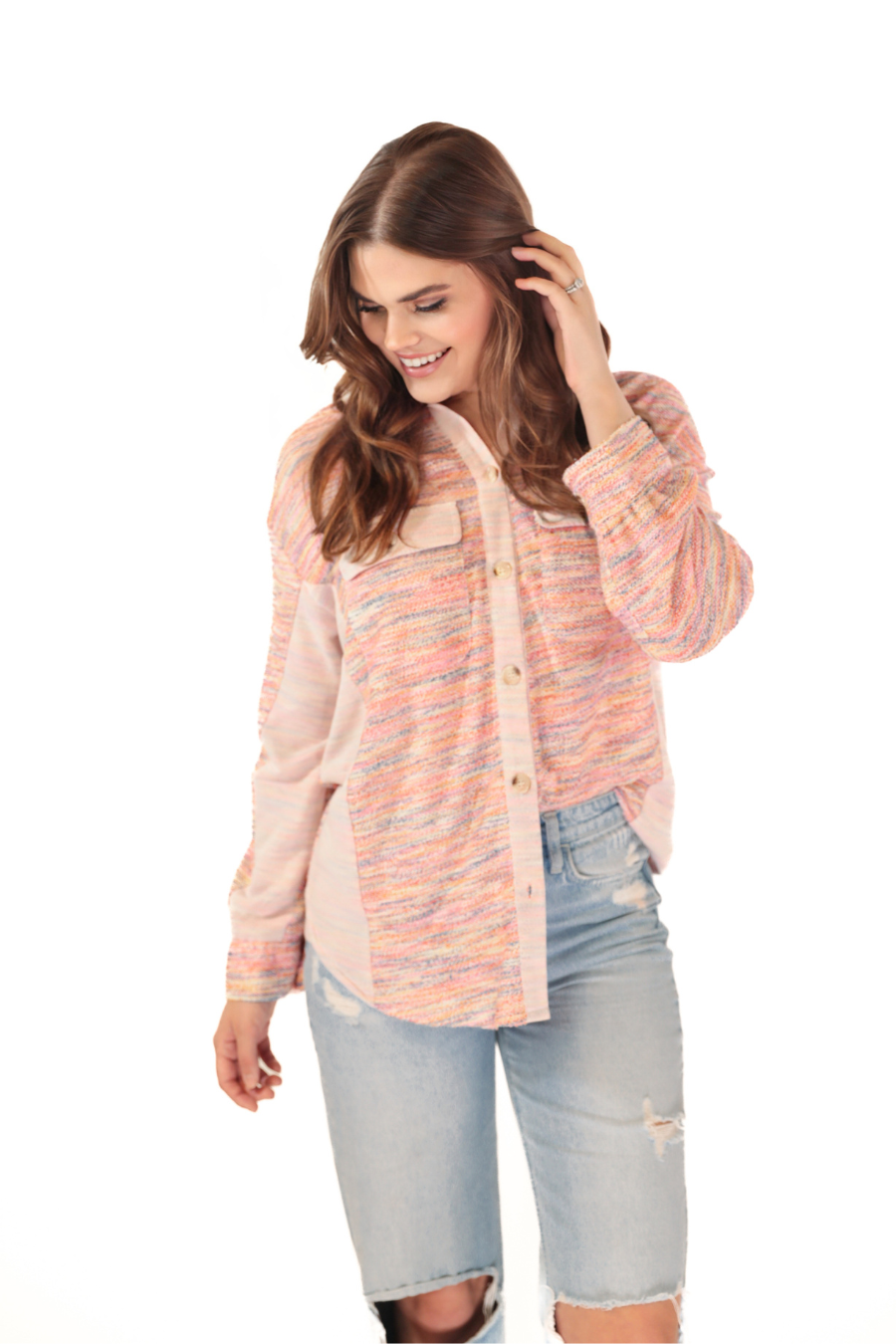 Little Bit Of Color Button Up Top