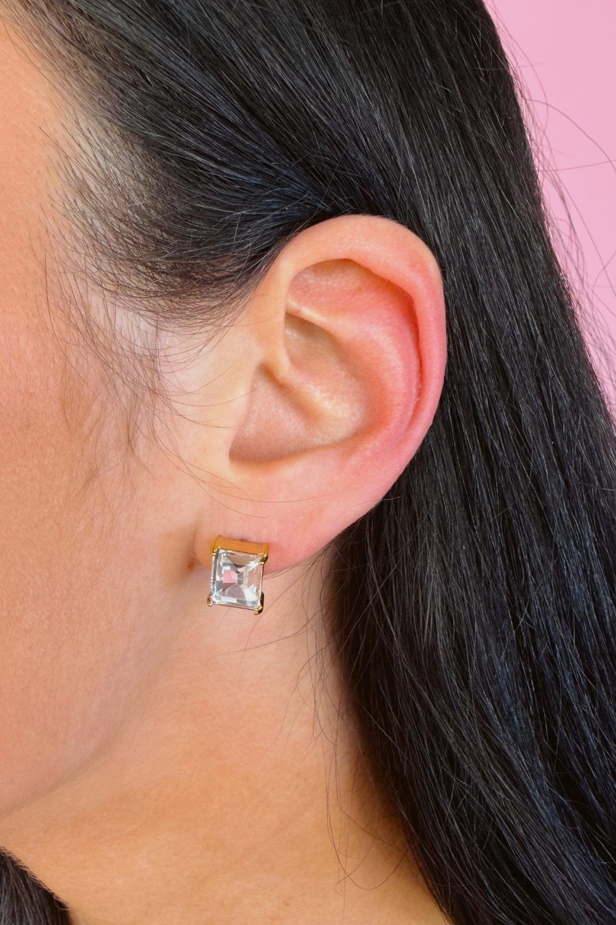 Emerald Cut Stud Earrings- Clear