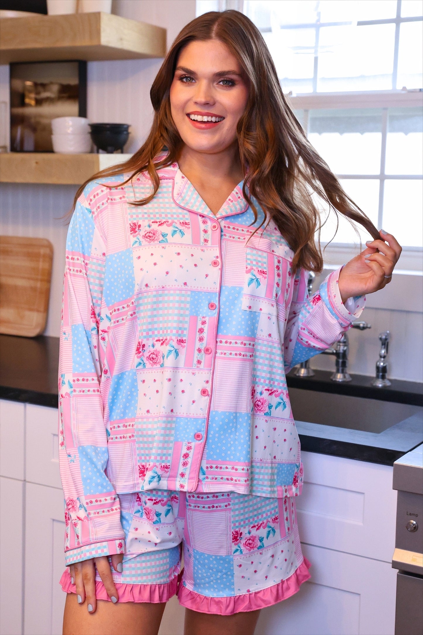 PREORDER- Pink Heirloom Patchwork Ruffle Pajama Set