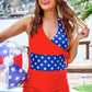 Liberty Wave Halter Swimsuit, Red/Blue