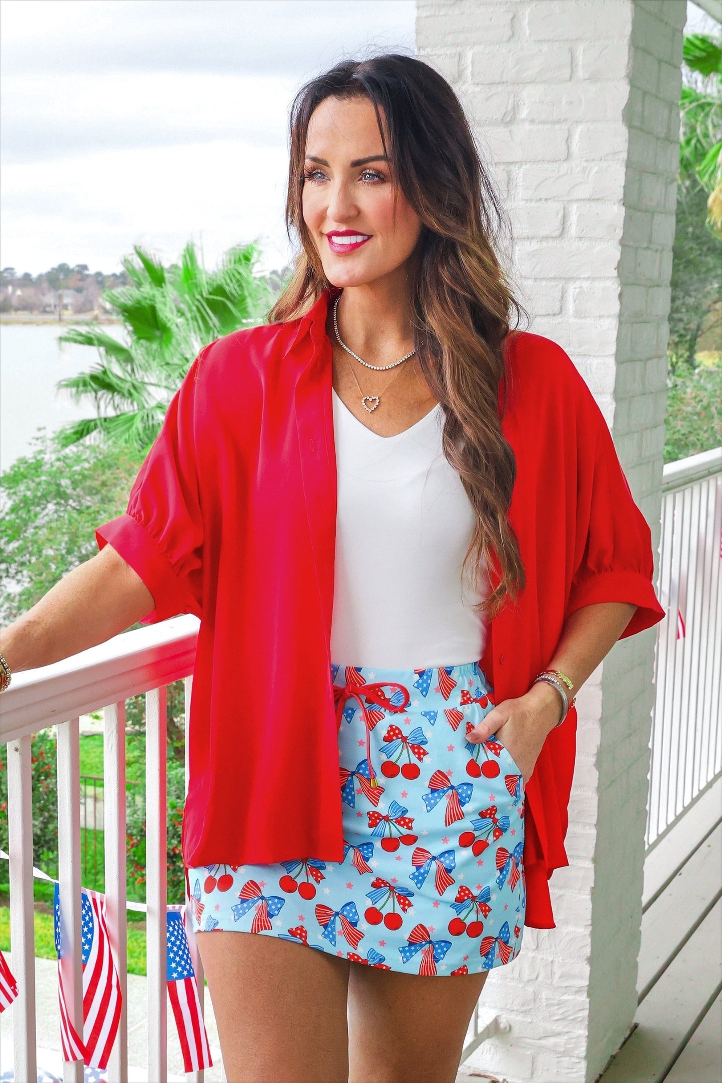 Sutton Button Up Top- Red