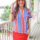 Kennedy Flutter Sleeve Blouse- Patriotic Stripes