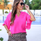 Amy Ruffle Sleeve Top, Pink