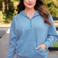 Kayla Luxe Hooded Quarter Zip Pullover- Light Blue