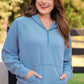 Kayla Luxe Hooded Quarter Zip Pullover- Light Blue