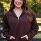 Kayla Luxe Hooded Quarter Zip Pullover- Chocolate