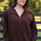Kayla Luxe Hooded Quarter Zip Pullover- Chocolate