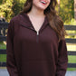 Kayla Luxe Hooded Quarter Zip Pullover- Chocolate