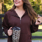 Kayla Luxe Hooded Quarter Zip Pullover- Chocolate