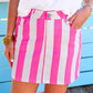 PREORDER- Striped Nova Denim Skirt- Neon Pink