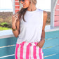 PREORDER- Striped Nova Denim Skirt- Neon Pink