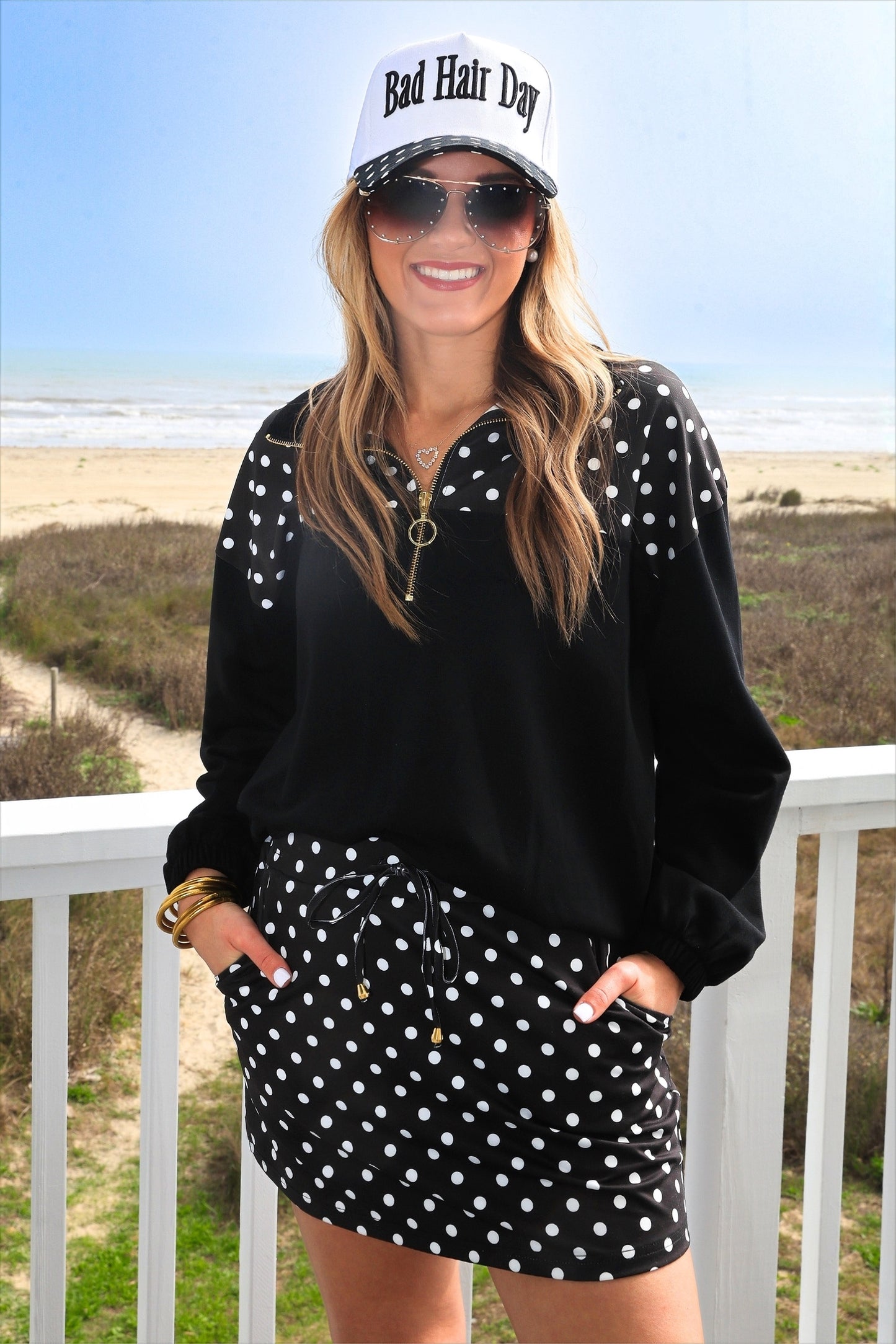 Mia Printed Pullover- After Dark Polka Dot