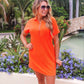 Ezra Textured Zipper Dress- Neon Orange