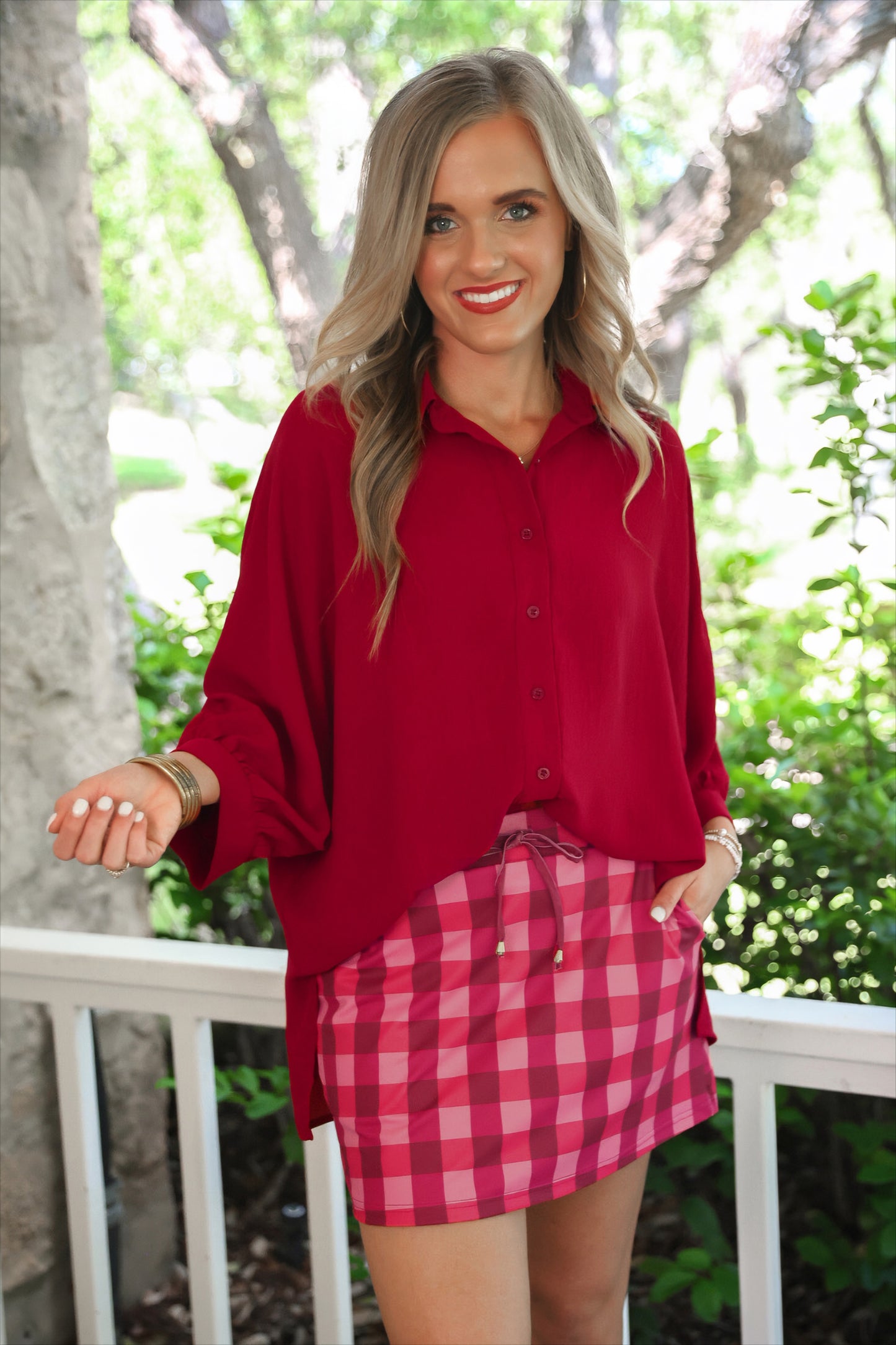 PREORDER- Cranberry Gingham Skort