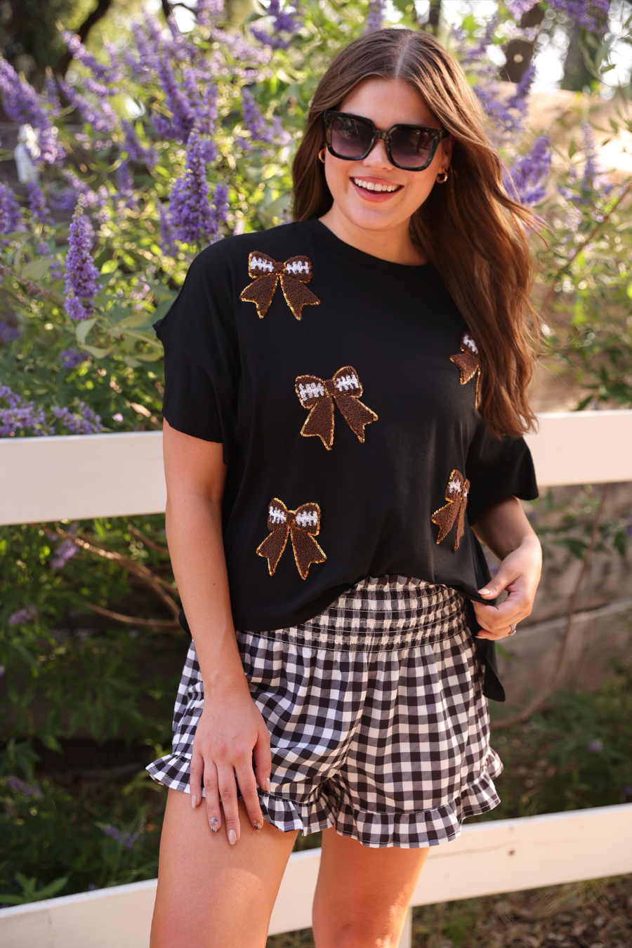 Sideline Sparkle Ruffle Top- Black