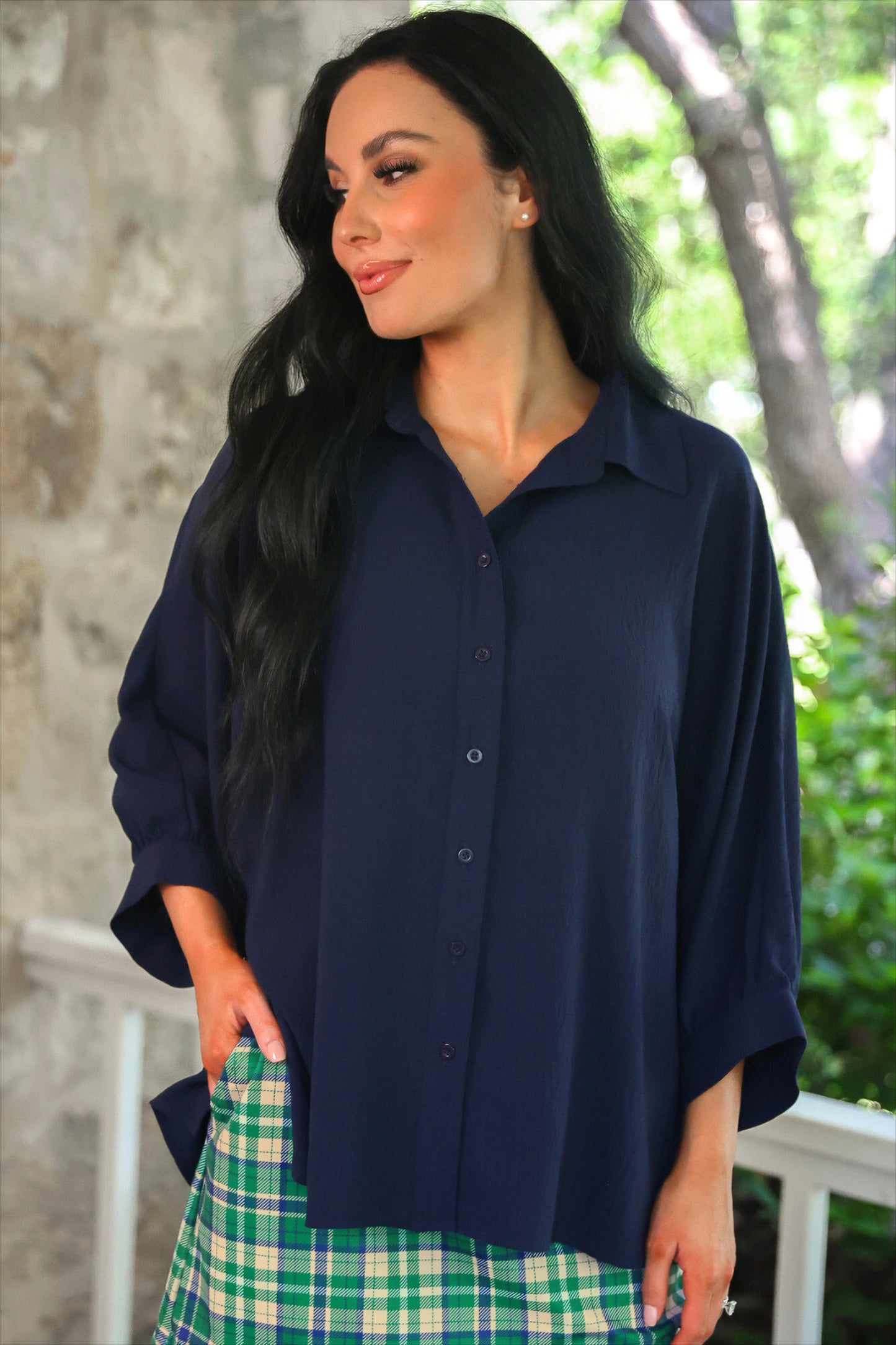 PREORDER- Sloane Button Up Top- Navy
