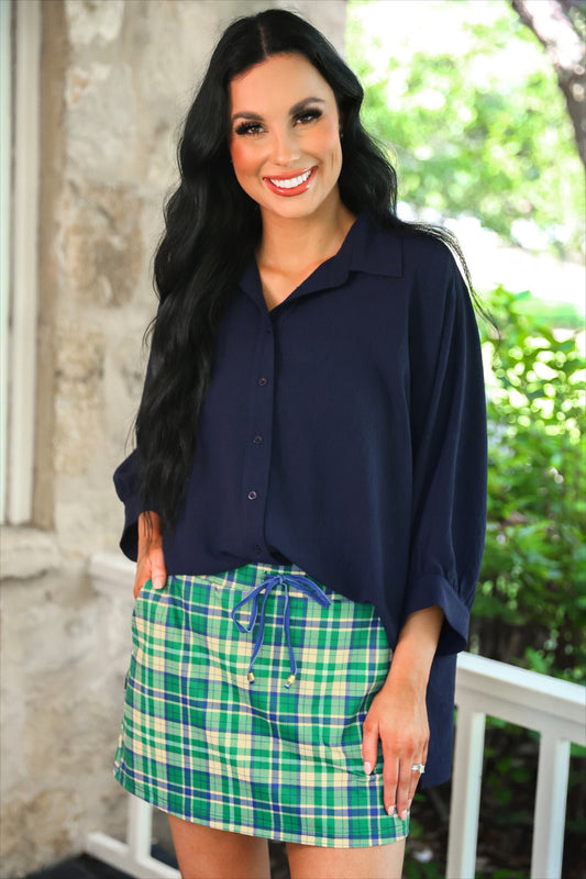 PREORDER- Sloane Button Up Top- Navy