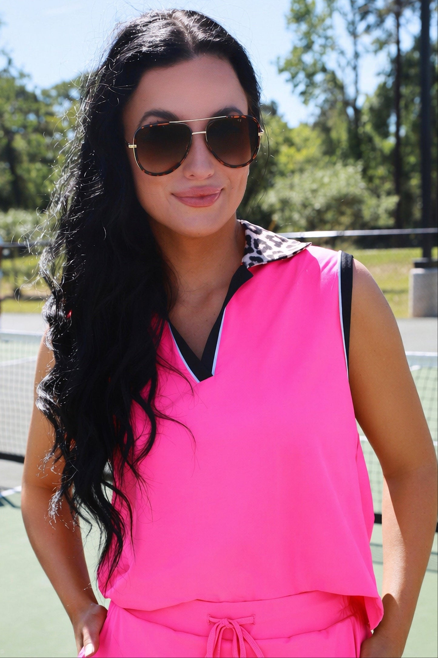 Everyday Polo Tank- Neon Pink Safari Chic