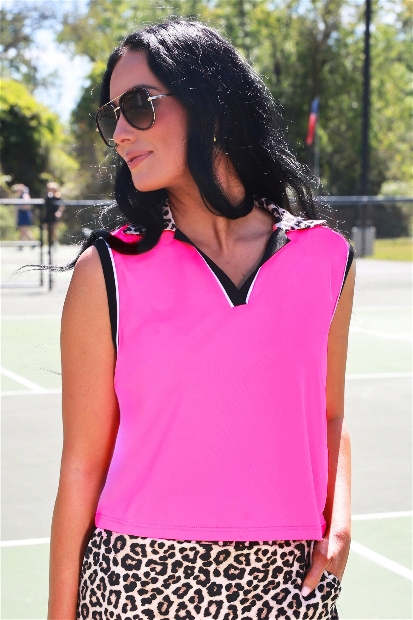 Everyday Polo Tank- Neon Pink Safari Chic
