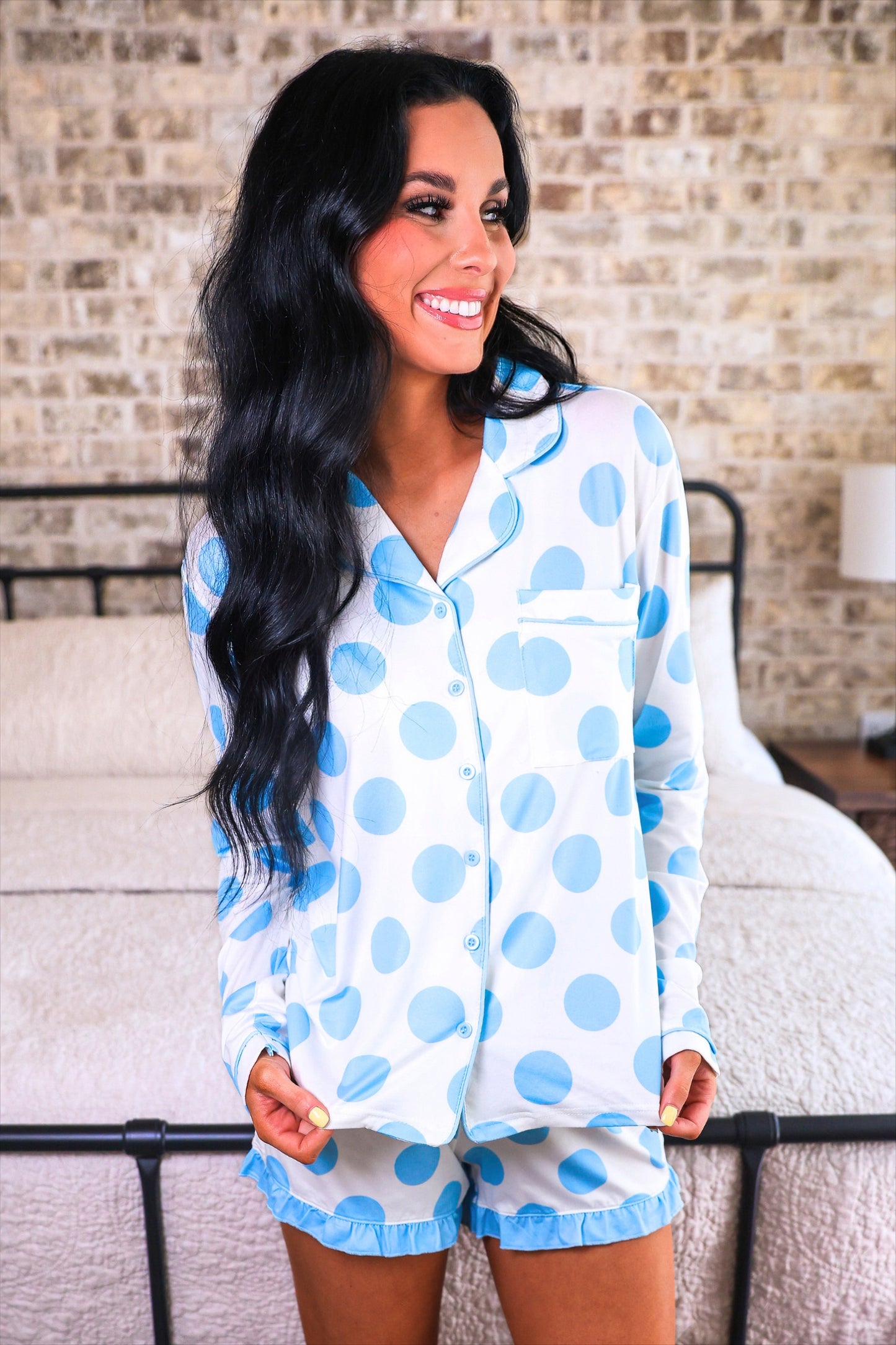 Light Blue Dotty Darling Ruffle Pajama Set