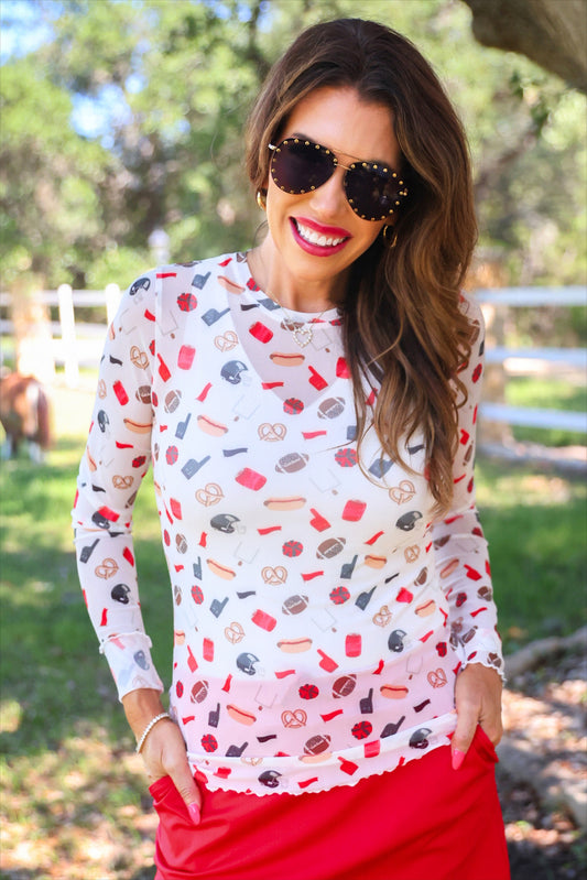 PREORDER- Alyssa Mesh Top- Red Tailgate