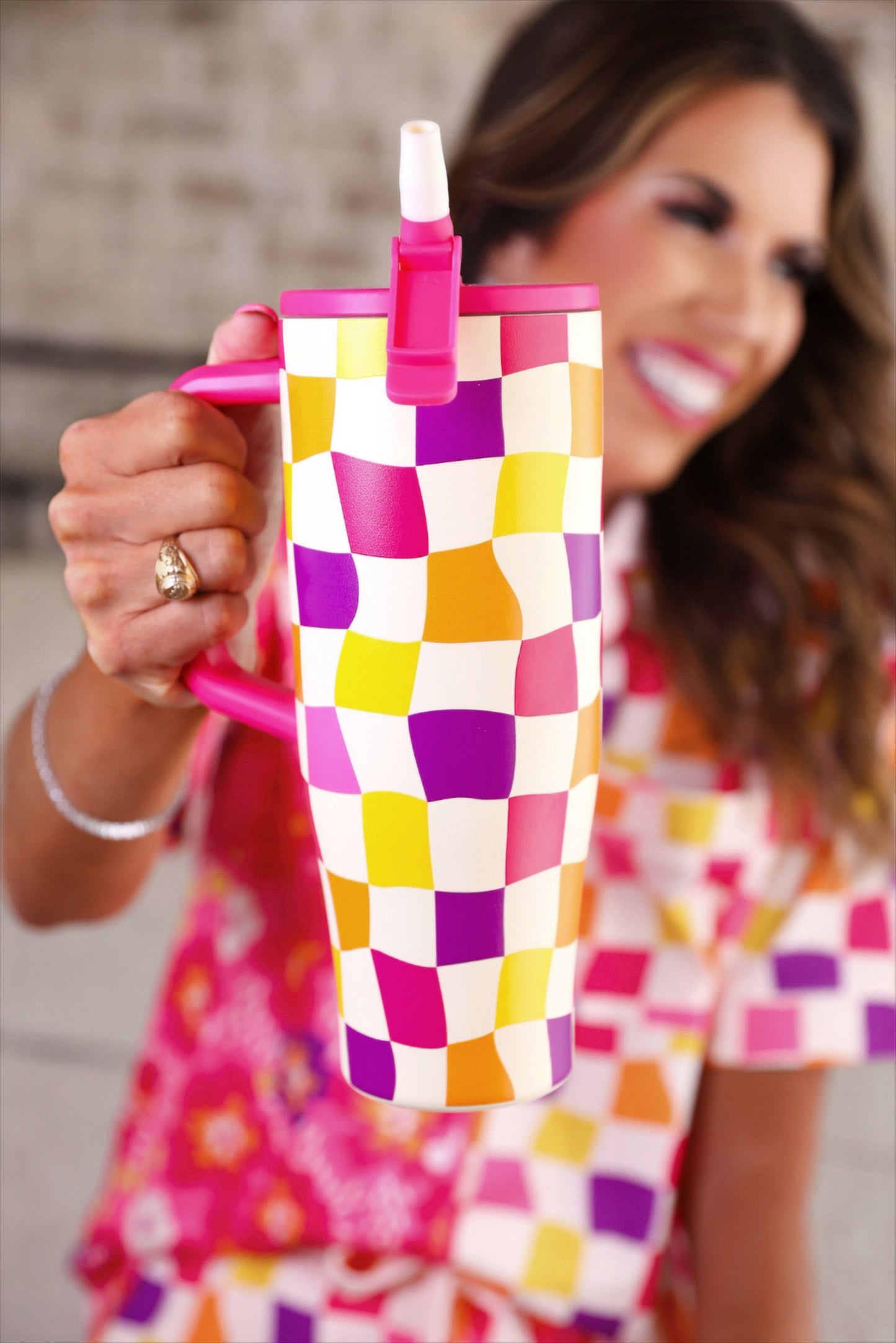 Groovy Checkered Sleek Tumbler
