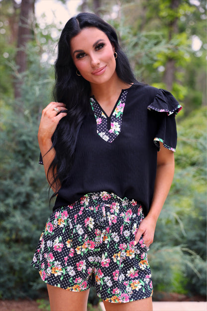 Ava Flutter Sleeve Blouse- Daisy Polka Dot