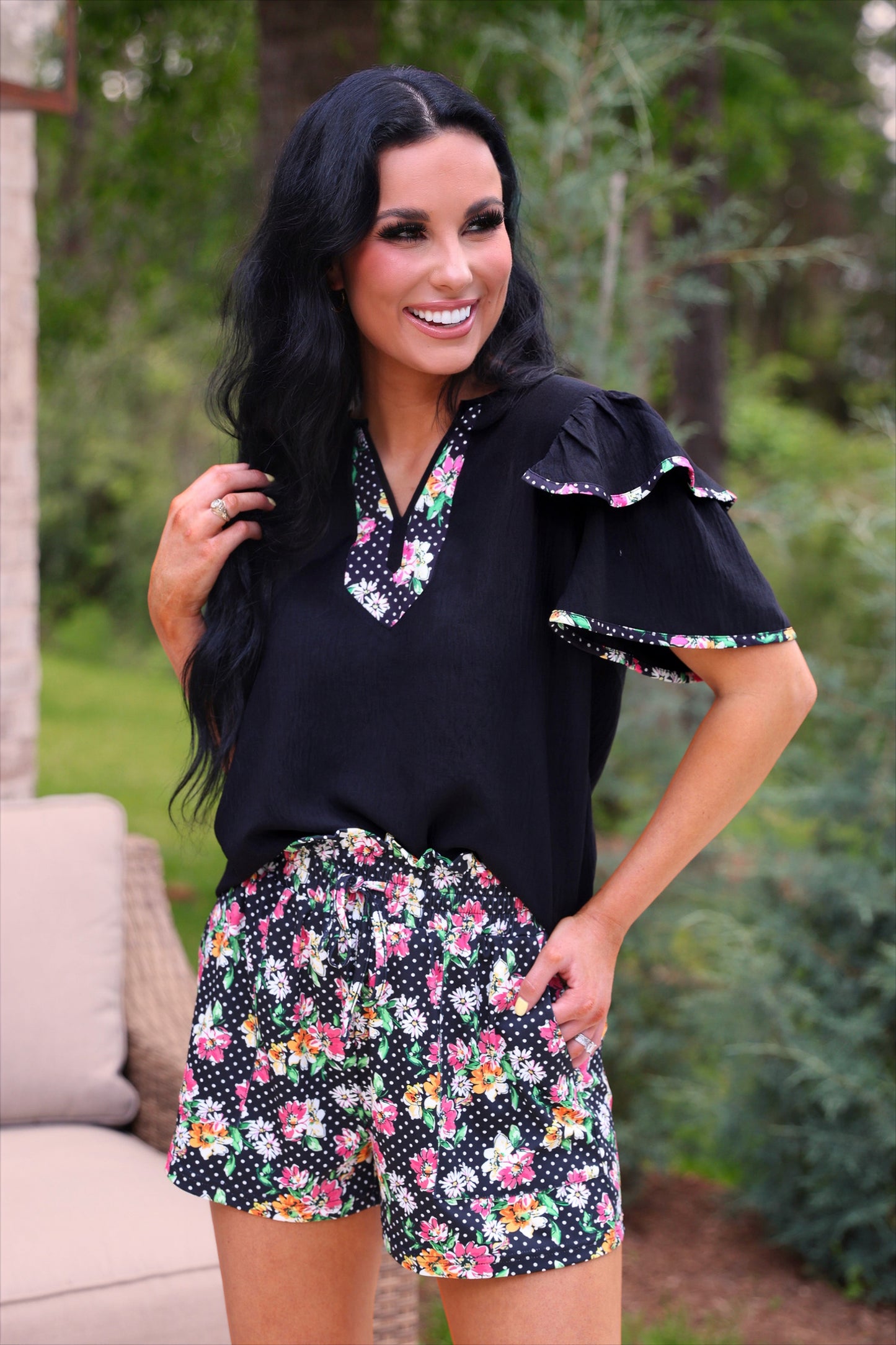 Ava Flutter Sleeve Blouse- Daisy Polka Dot