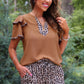 Ava Flutter Sleeve Blouse- Safari Chic