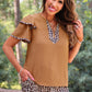Ava Flutter Sleeve Blouse- Safari Chic
