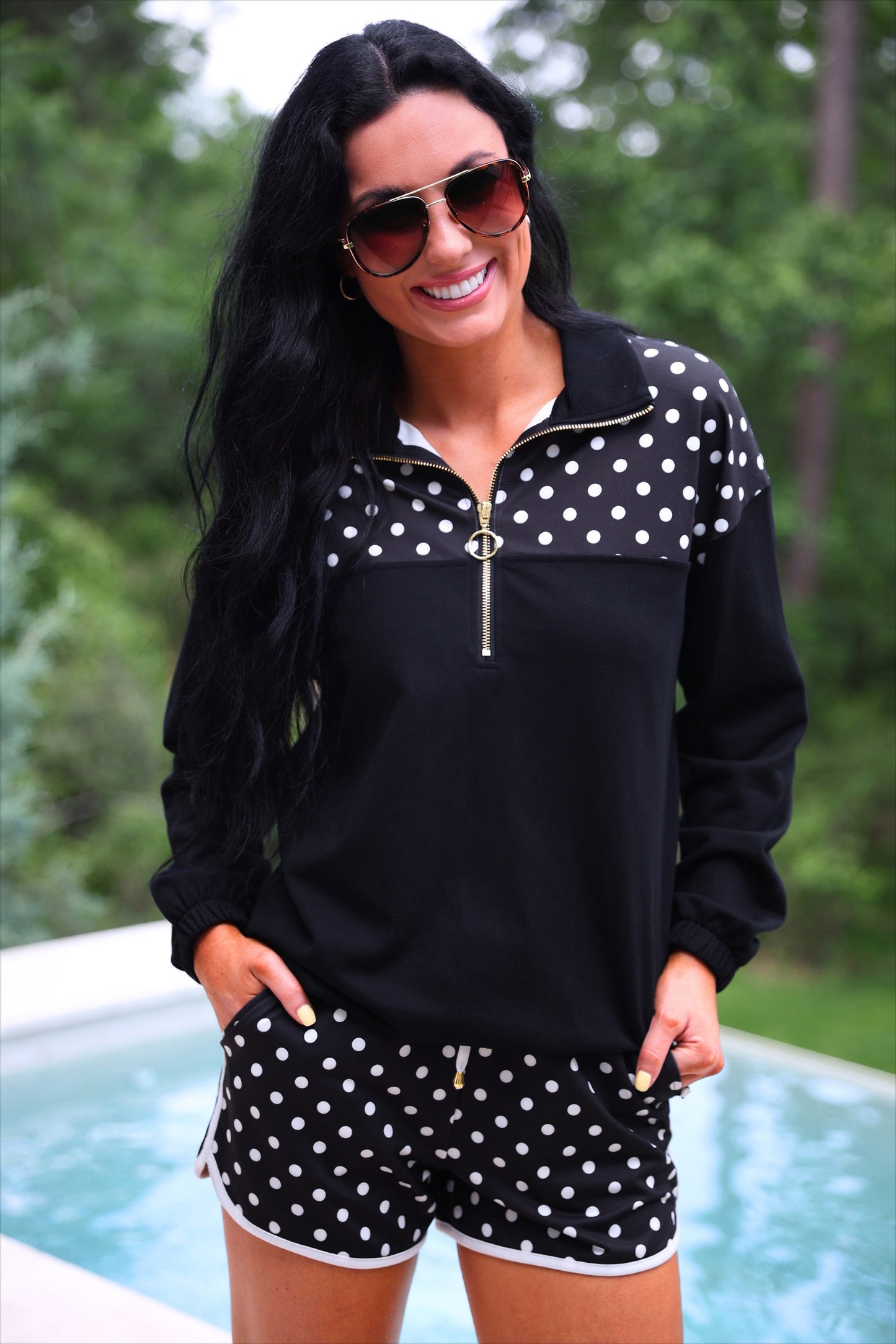 Mia Printed Pullover- After Dark Polka Dot