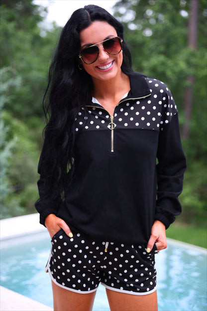 Mia Printed Pullover- After Dark Polka Dot
