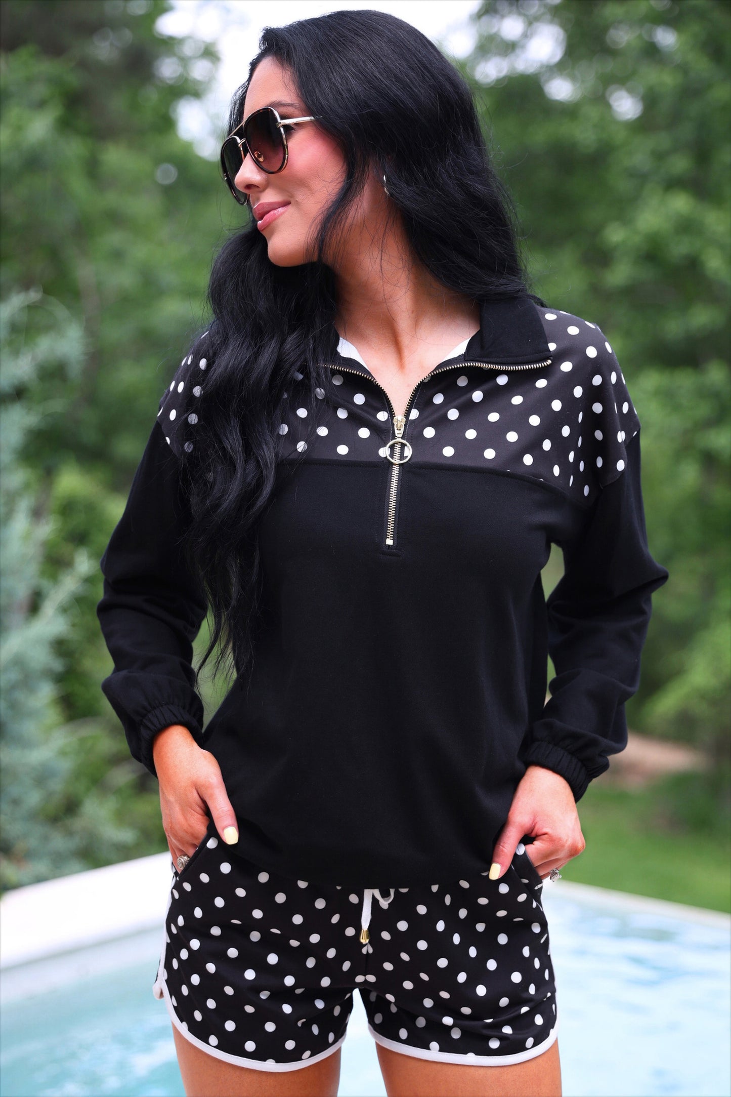 Mia Printed Pullover- After Dark Polka Dot