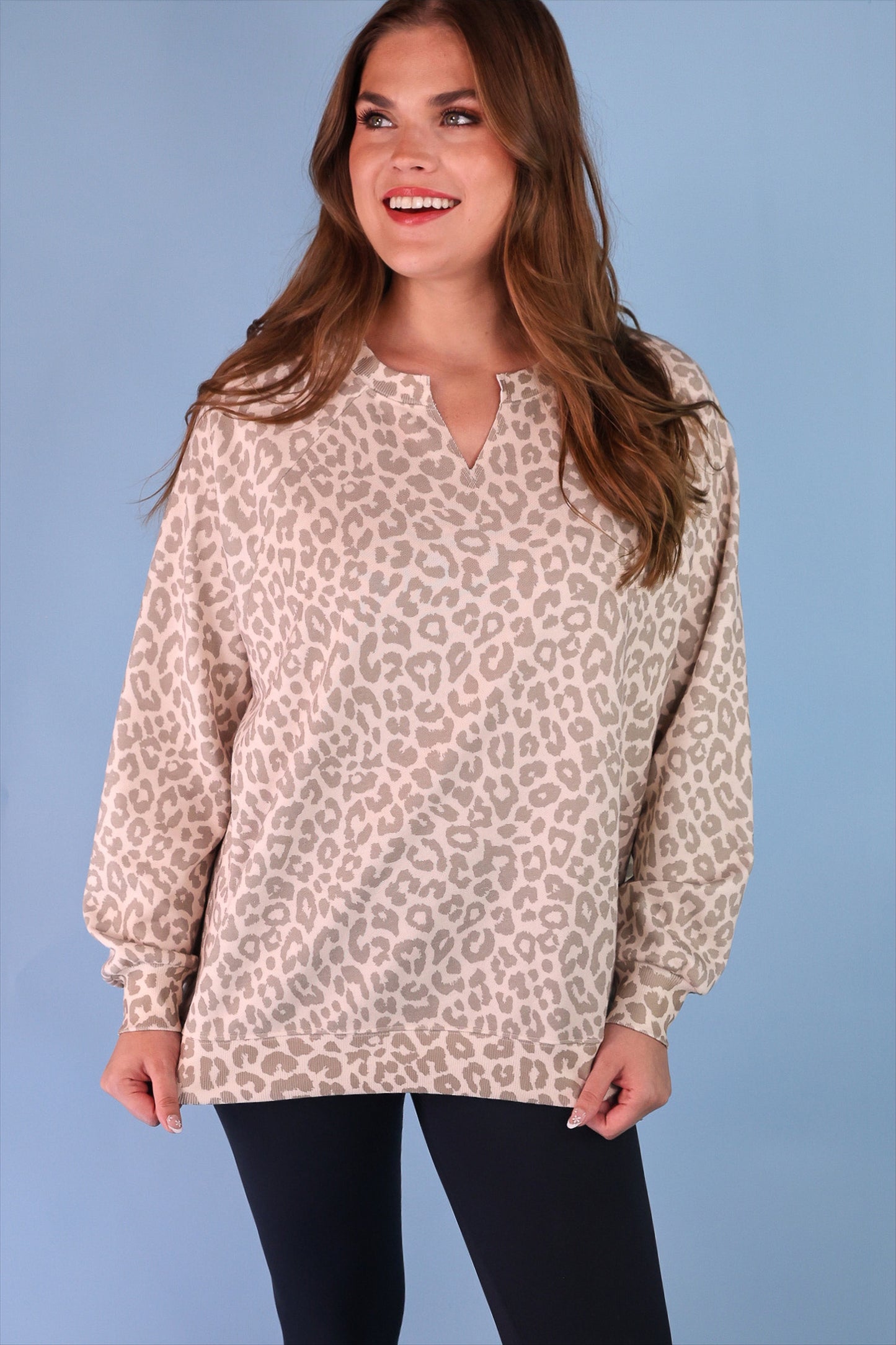 Riley French Terry Pullover- Bella Leopard