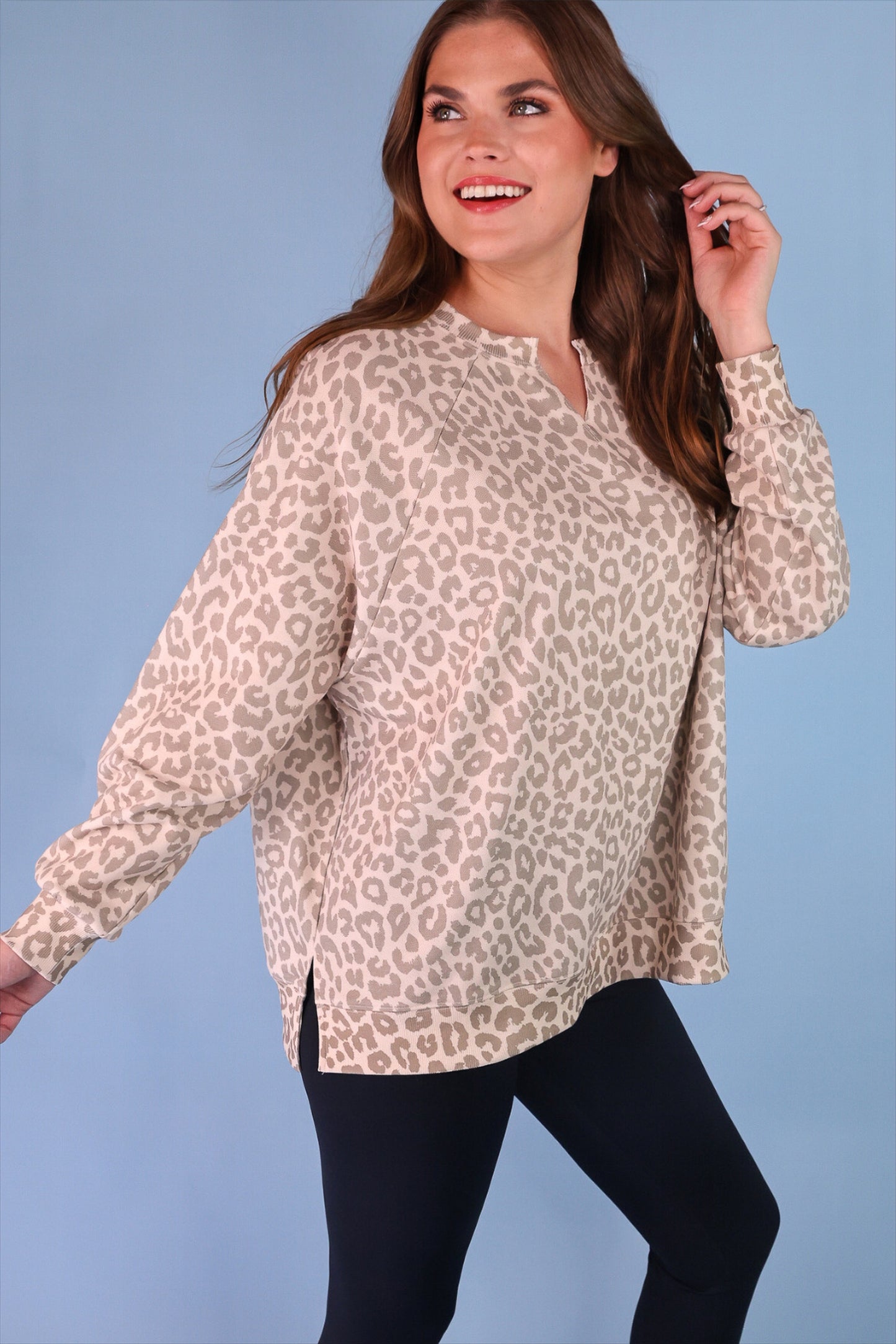 Riley French Terry Pullover- Bella Leopard