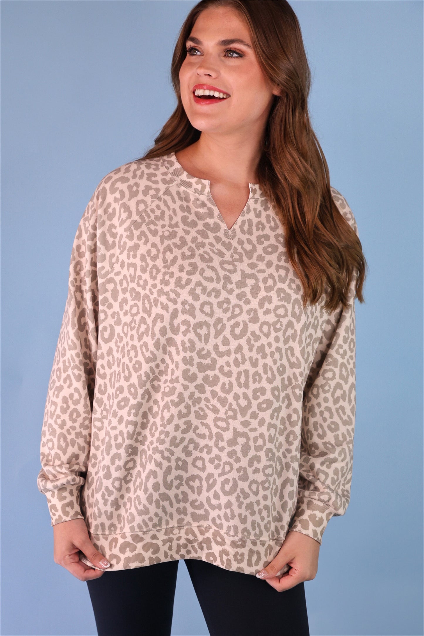 Riley French Terry Pullover- Bella Leopard