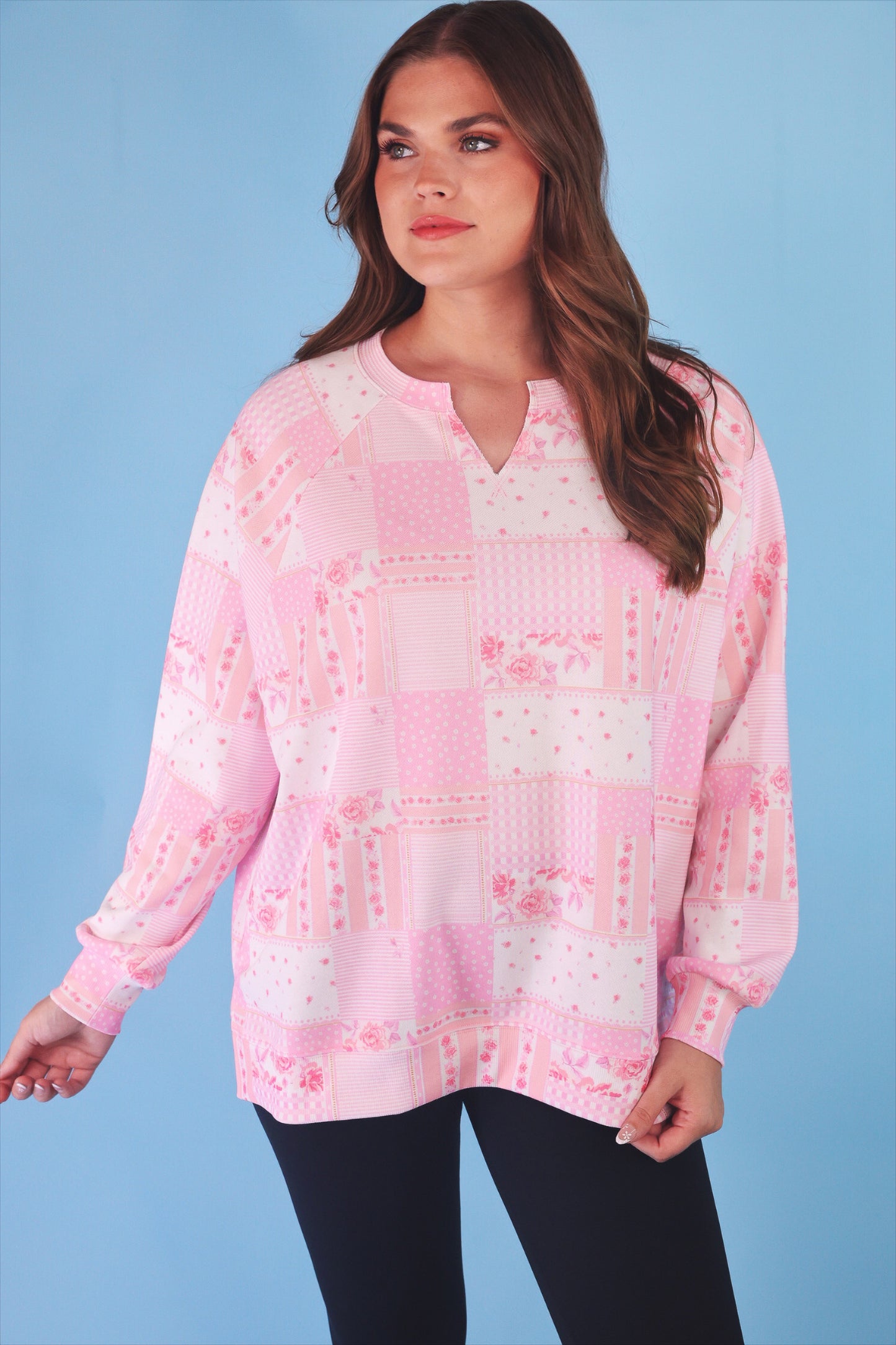 Riley French Terry Pullover- Pink Patchwork
